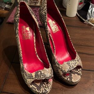 Love Moschino Black and Cream Snakeskin Heels